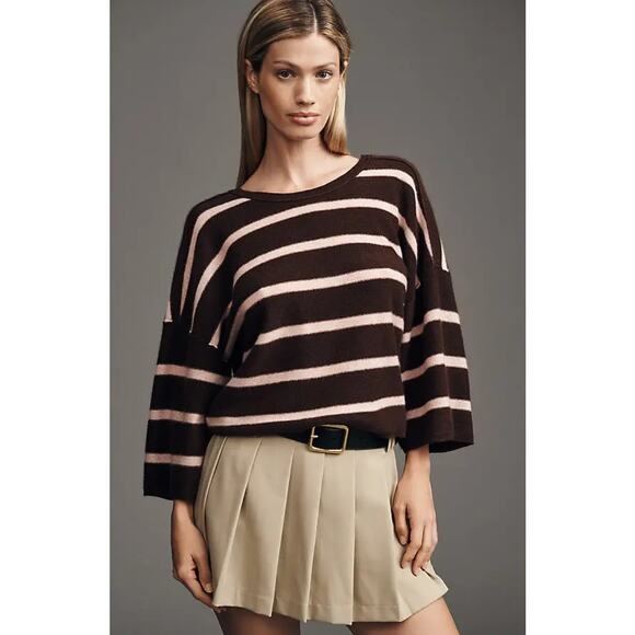 Anthropologie PILCRO 100% Cashmere V-Back Pullover Sweater Pink Combo M NWT $168 - Picture 1 of 5